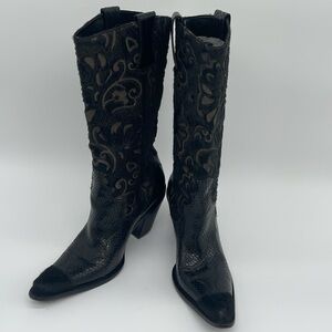 Antonio Melani Laser Cut Calf Fur Leather Boots Size 9.5